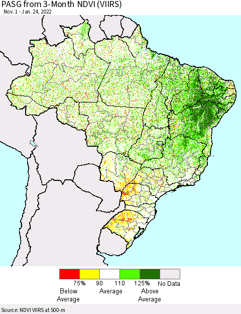 Brazil PASG from 3-Month NDVI (VIIRS) Thematic Map For 1/17/2022 - 1/24/2022
