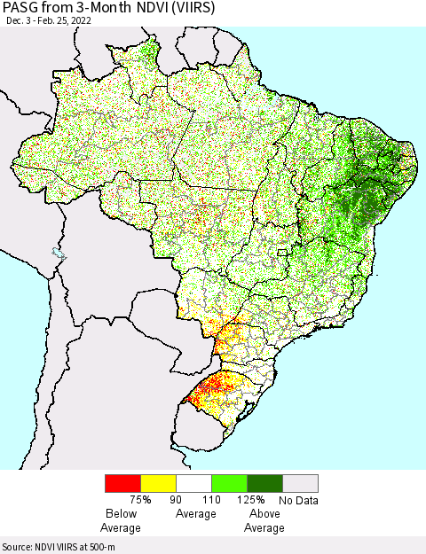 Brazil PASG from 3-Month NDVI (VIIRS) Thematic Map For 2/18/2022 - 2/25/2022