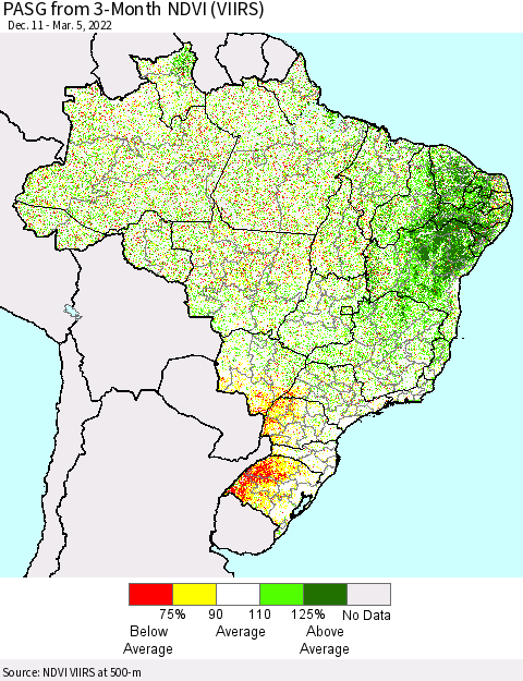 Brazil PASG from 3-Month NDVI (VIIRS) Thematic Map For 2/26/2022 - 3/5/2022
