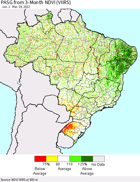 Brazil PASG from 3-Month NDVI (VIIRS) Thematic Map For 3/22/2022 - 3/29/2022