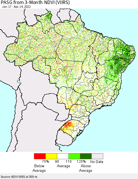 Brazil PASG from 3-Month NDVI (VIIRS) Thematic Map For 4/7/2022 - 4/14/2022