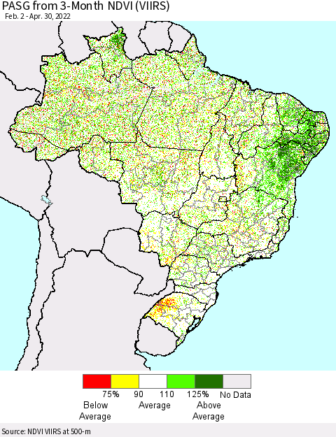 Brazil PASG from 3-Month NDVI (VIIRS) Thematic Map For 4/23/2022 - 4/30/2022