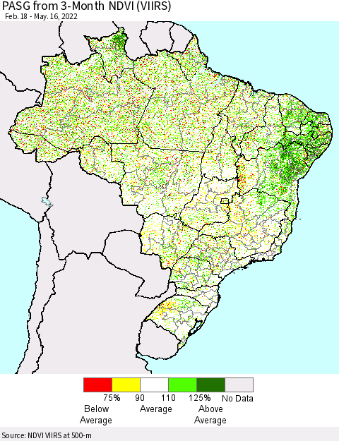 Brazil PASG from 3-Month NDVI (VIIRS) Thematic Map For 5/9/2022 - 5/16/2022