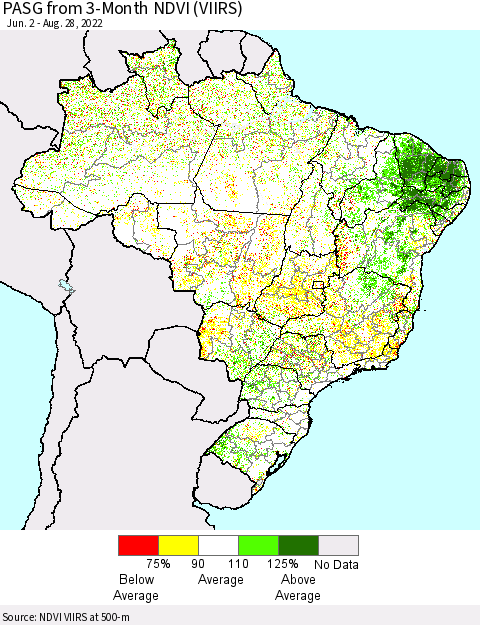 Brazil PASG from 3-Month NDVI (VIIRS) Thematic Map For 8/21/2022 - 8/28/2022