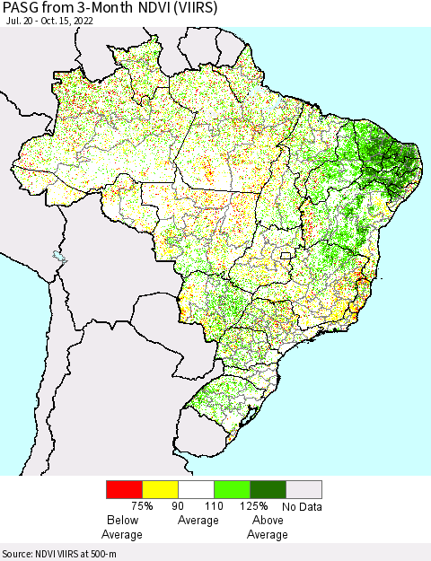 Brazil PASG from 3-Month NDVI (VIIRS) Thematic Map For 10/8/2022 - 10/15/2022
