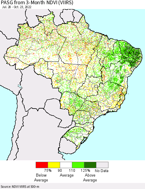Brazil PASG from 3-Month NDVI (VIIRS) Thematic Map For 10/16/2022 - 10/23/2022