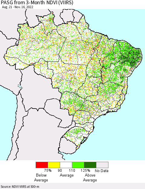 Brazil PASG from 3-Month NDVI (VIIRS) Thematic Map For 11/9/2022 - 11/16/2022