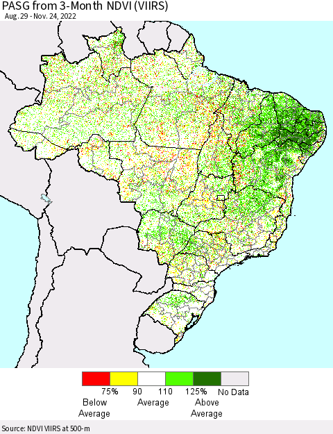Brazil PASG from 3-Month NDVI (VIIRS) Thematic Map For 11/17/2022 - 11/24/2022
