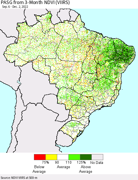 Brazil PASG from 3-Month NDVI (VIIRS) Thematic Map For 11/25/2022 - 12/2/2022