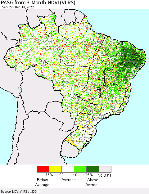Brazil PASG from 3-Month NDVI (VIIRS) Thematic Map For 12/11/2022 - 12/18/2022