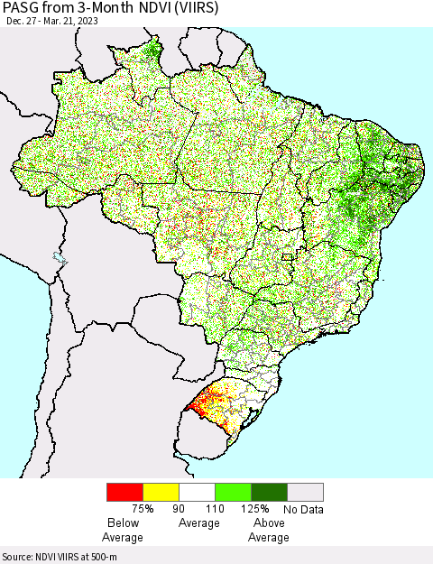 Brazil PASG from 3-Month NDVI (VIIRS) Thematic Map For 3/14/2023 - 3/21/2023