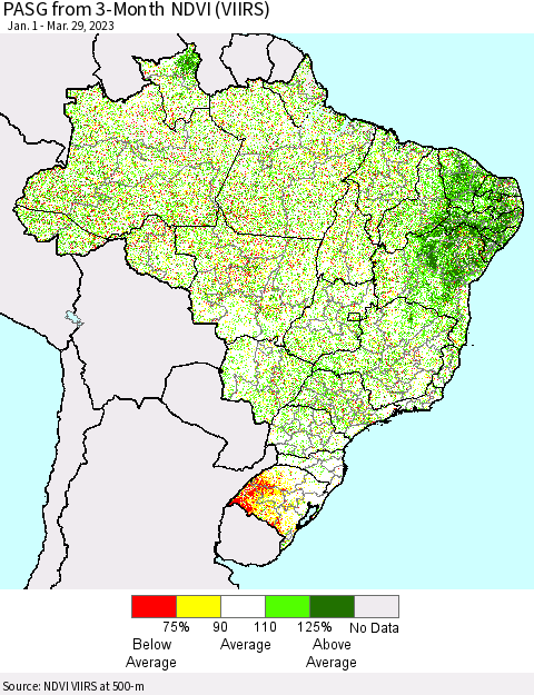 Brazil PASG from 3-Month NDVI (VIIRS) Thematic Map For 3/22/2023 - 3/29/2023