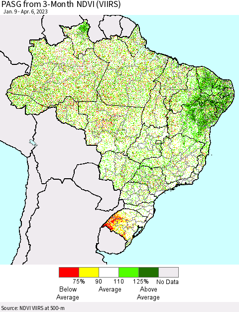 Brazil PASG from 3-Month NDVI (VIIRS) Thematic Map For 3/30/2023 - 4/6/2023