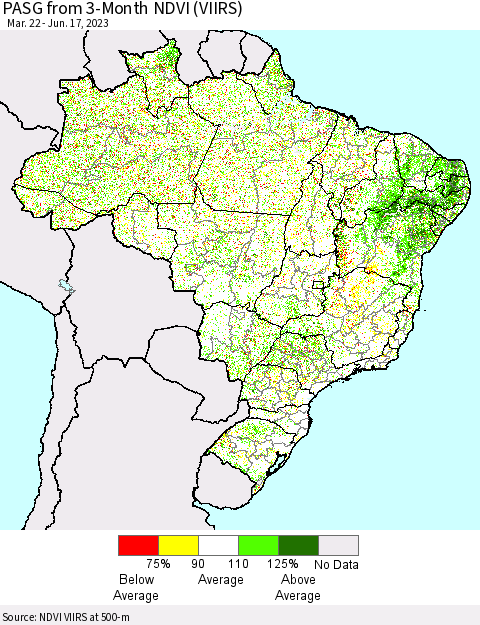 Brazil PASG from 3-Month NDVI (VIIRS) Thematic Map For 6/10/2023 - 6/17/2023