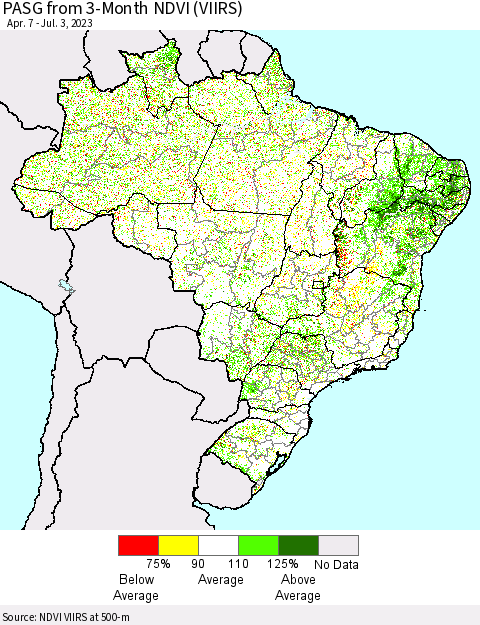 Brazil PASG from 3-Month NDVI (VIIRS) Thematic Map For 6/26/2023 - 7/3/2023
