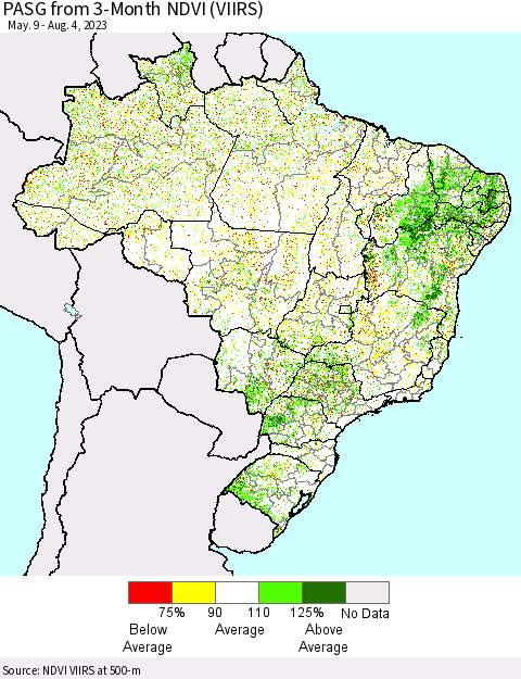 Brazil PASG from 3-Month NDVI (VIIRS) Thematic Map For 7/28/2023 - 8/4/2023