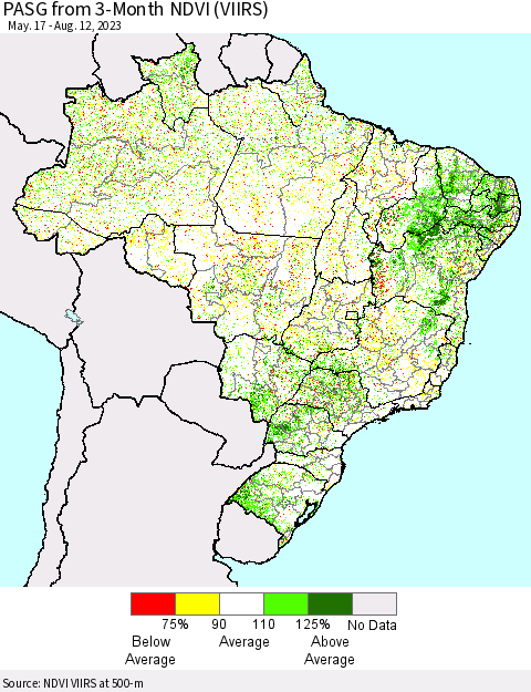 Brazil PASG from 3-Month NDVI (VIIRS) Thematic Map For 8/5/2023 - 8/12/2023