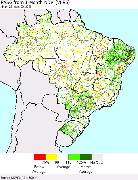 Brazil PASG from 3-Month NDVI (VIIRS) Thematic Map For 8/13/2023 - 8/20/2023