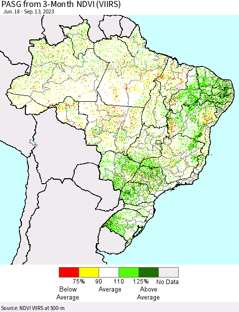 Brazil PASG from 3-Month NDVI (VIIRS) Thematic Map For 9/6/2023 - 9/13/2023