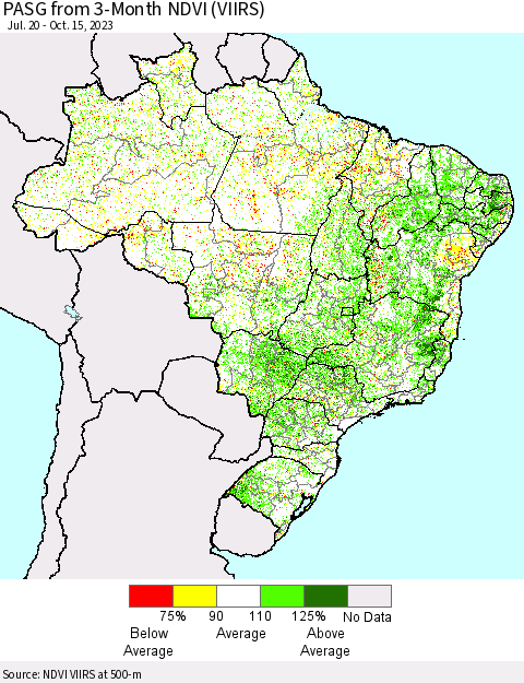 Brazil PASG from 3-Month NDVI (VIIRS) Thematic Map For 10/8/2023 - 10/15/2023