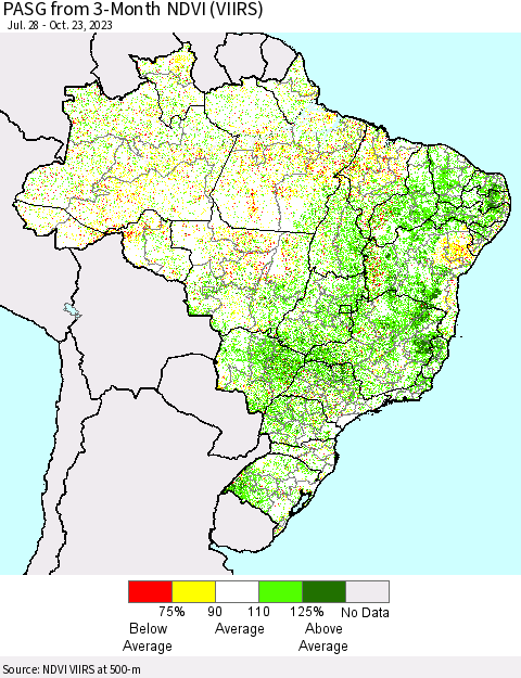 Brazil PASG from 3-Month NDVI (VIIRS) Thematic Map For 10/16/2023 - 10/23/2023