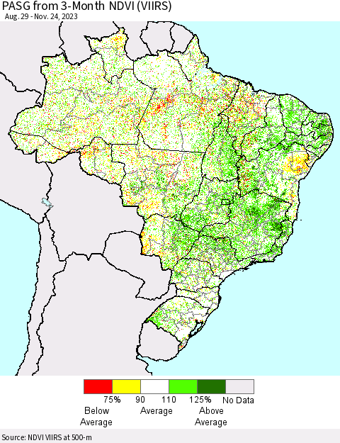 Brazil PASG from 3-Month NDVI (VIIRS) Thematic Map For 11/17/2023 - 11/24/2023