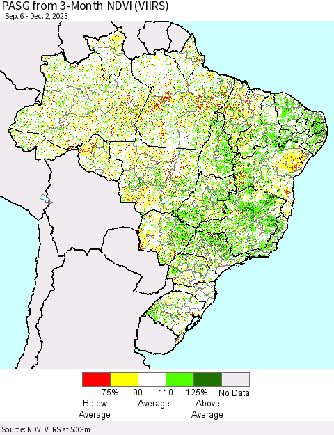 Brazil PASG from 3-Month NDVI (VIIRS) Thematic Map For 11/25/2023 - 12/2/2023