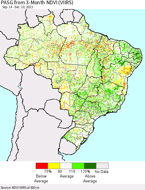 Brazil PASG from 3-Month NDVI (VIIRS) Thematic Map For 12/3/2023 - 12/10/2023