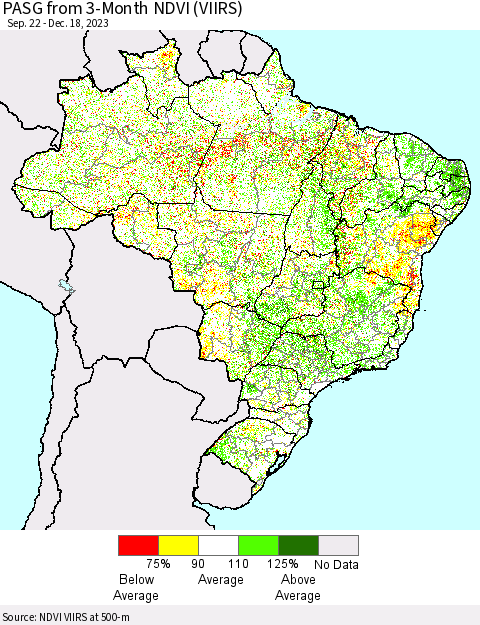 Brazil PASG from 3-Month NDVI (VIIRS) Thematic Map For 12/11/2023 - 12/18/2023