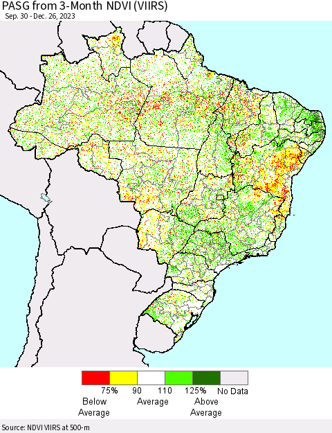 Brazil PASG from 3-Month NDVI (VIIRS) Thematic Map For 12/19/2023 - 12/26/2023