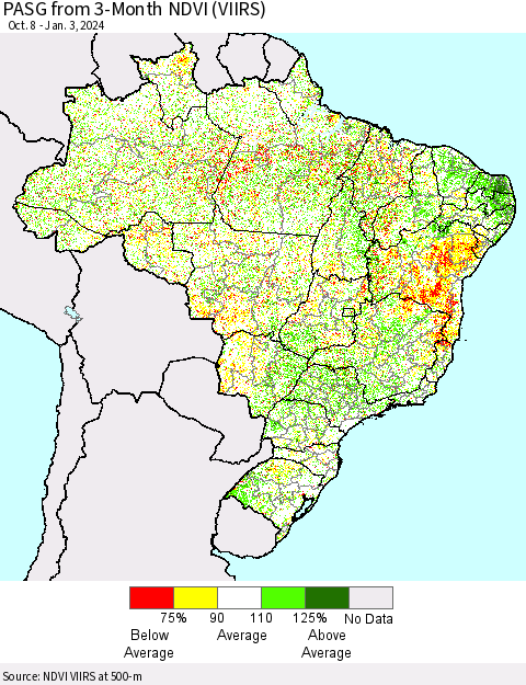 Brazil PASG from 3-Month NDVI (VIIRS) Thematic Map For 12/27/2023 - 1/3/2024