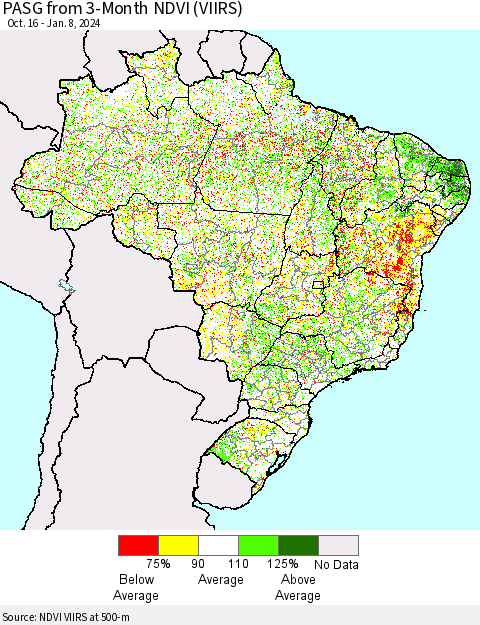Brazil PASG from 3-Month NDVI (VIIRS) Thematic Map For 1/1/2024 - 1/8/2024