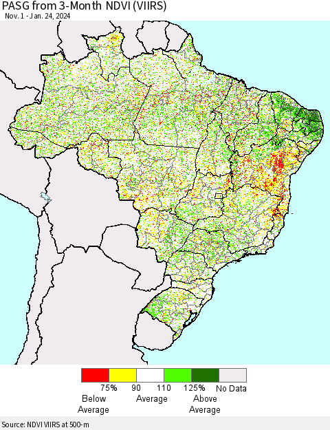 Brazil PASG from 3-Month NDVI (VIIRS) Thematic Map For 1/17/2024 - 1/24/2024