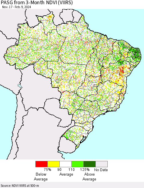 Brazil PASG from 3-Month NDVI (VIIRS) Thematic Map For 2/2/2024 - 2/9/2024