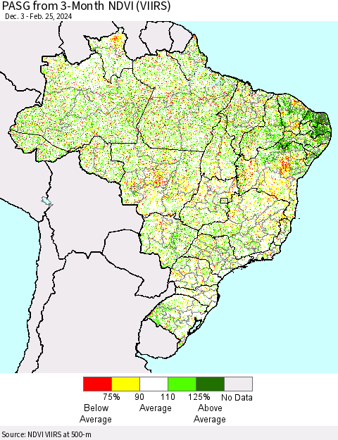Brazil PASG from 3-Month NDVI (VIIRS) Thematic Map For 2/18/2024 - 2/25/2024
