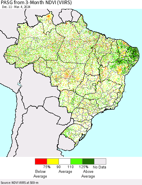 Brazil PASG from 3-Month NDVI (VIIRS) Thematic Map For 2/26/2024 - 3/4/2024