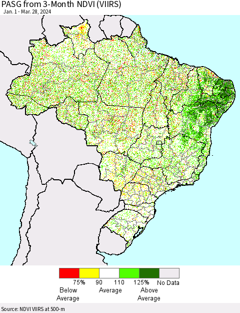Brazil PASG from 3-Month NDVI (VIIRS) Thematic Map For 3/21/2024 - 3/28/2024