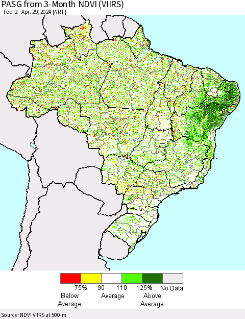Brazil PASG from 3-Month NDVI (VIIRS) Thematic Map For 4/22/2024 - 4/29/2024