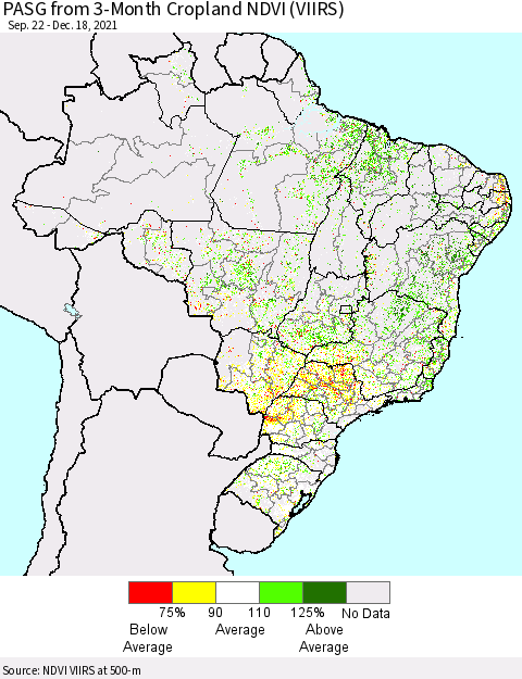 Brazil PASG from 3-Month Cropland NDVI (VIIRS) Thematic Map For 12/11/2021 - 12/18/2021