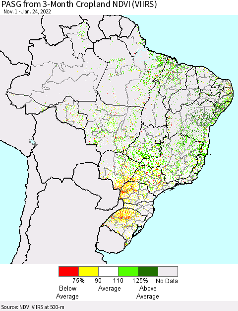 Brazil PASG from 3-Month Cropland NDVI (VIIRS) Thematic Map For 1/17/2022 - 1/24/2022