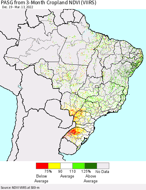 Brazil PASG from 3-Month Cropland NDVI (VIIRS) Thematic Map For 3/6/2022 - 3/13/2022