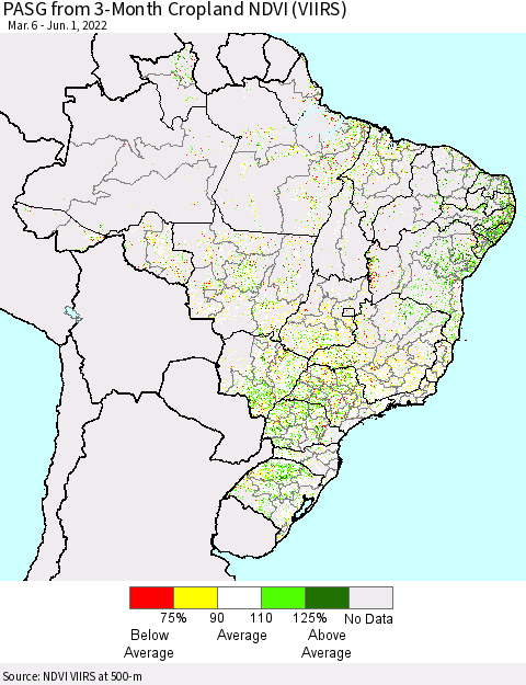 Brazil PASG from 3-Month Cropland NDVI (VIIRS) Thematic Map For 5/25/2022 - 6/1/2022