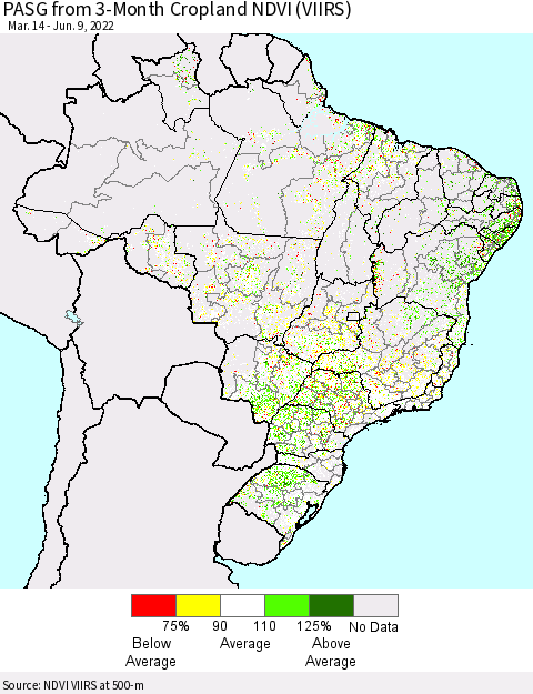 Brazil PASG from 3-Month Cropland NDVI (VIIRS) Thematic Map For 6/2/2022 - 6/9/2022