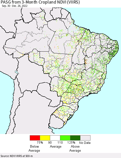 Brazil PASG from 3-Month Cropland NDVI (VIIRS) Thematic Map For 12/19/2022 - 12/26/2022