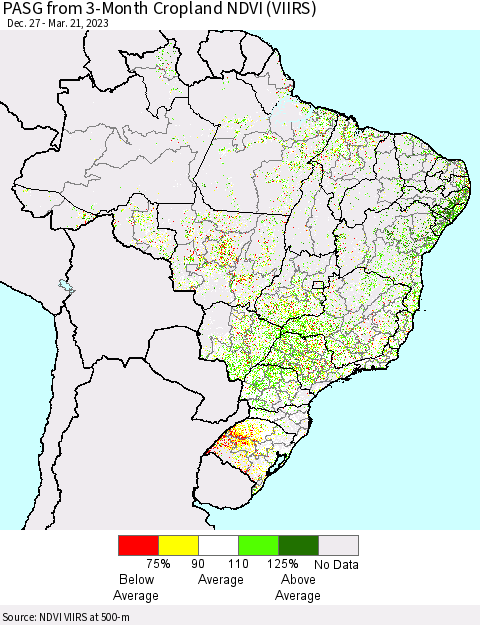Brazil PASG from 3-Month Cropland NDVI (VIIRS) Thematic Map For 3/14/2023 - 3/21/2023