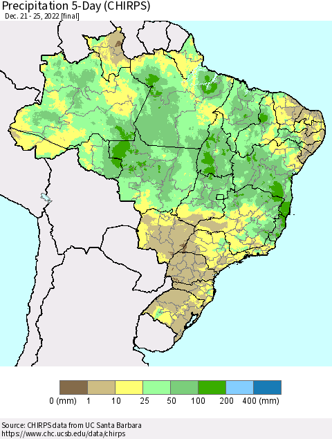 Brazil Precipitation 5-Day (CHIRPS) Thematic Map For 12/21/2022 - 12/25/2022