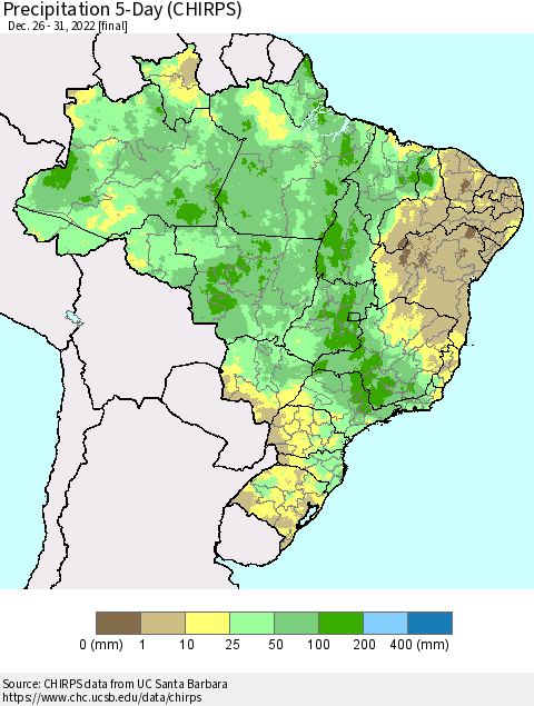 Brazil Precipitation 5-Day (CHIRPS) Thematic Map For 12/26/2022 - 12/31/2022