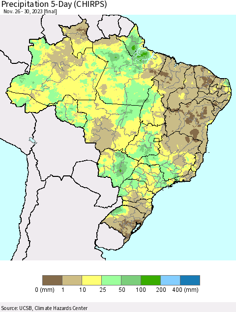 Brazil Precipitation 5-Day (CHIRPS) Thematic Map For 11/26/2023 - 11/30/2023