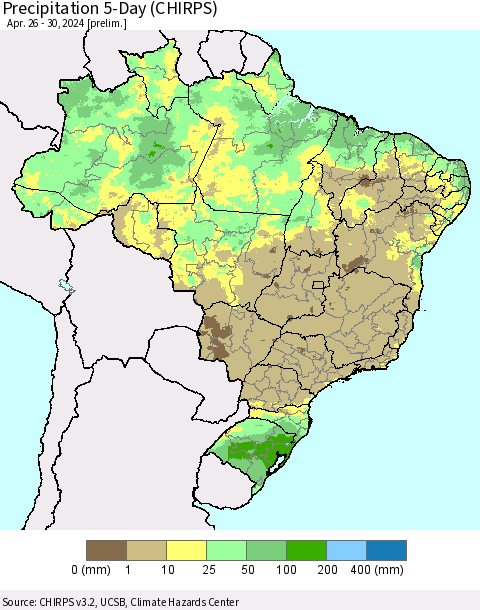 Brazil Precipitation 5-Day (CHIRPS) Thematic Map For 4/26/2024 - 4/30/2024