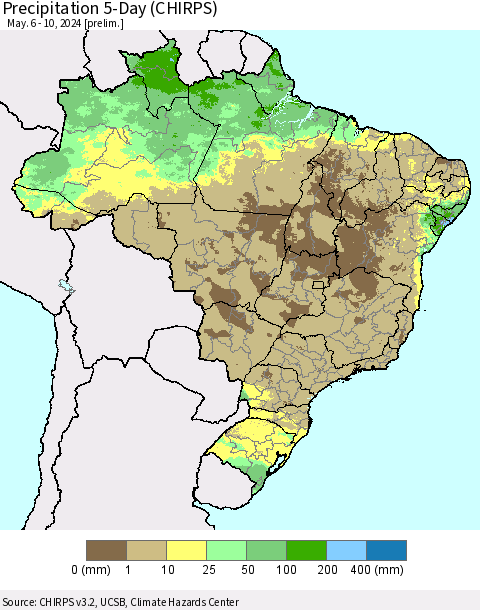 Brazil Precipitation 5-Day (CHIRPS) Thematic Map For 5/6/2024 - 5/10/2024